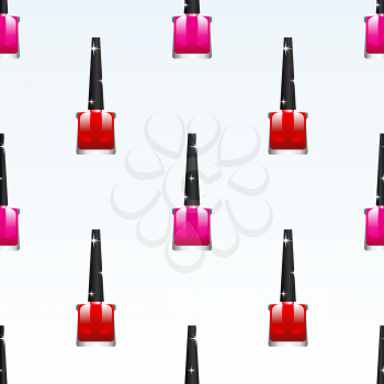 Red Pink Nail Polish Background. Cosmetic Bottles Seamless Pattern.