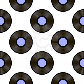 Retro Vynils Isolated on White Background. Sound Disc Seamless Pattern