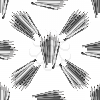 Grey Pencils Isolated on White Background. Grey Pencils Seamless Pattern