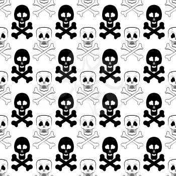 Skull Cross Bones Seamless Pattern. Skull Isolated on White