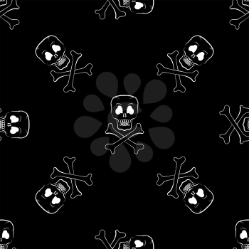 Skull Cross Bones Seamless Pattern. Skull Isolated on Dark