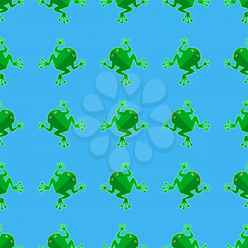 Seamless Cartoon Frog Pattern. Animal Blue Background