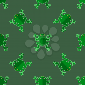 Seamless Cartoon Frog Pattern. Animal Green Background