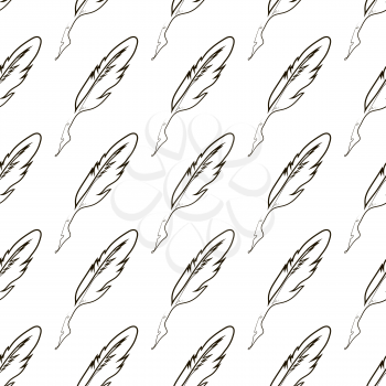 Set of Feathers Isolated on White Background.  Seamless Feather Pattern