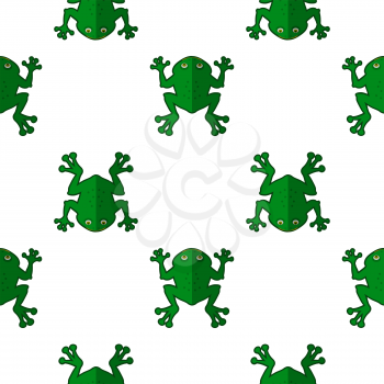 Seamless Cartoon Frog Pattern. Animal Green Background