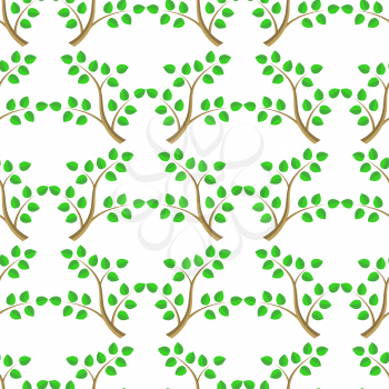 Green Cartoon Tree Leaves Seamless Background. Summer Plant Pattern