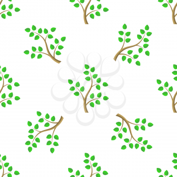 Green Cartoon Tree Leaves Seamless Background. Summer Plant Pattern