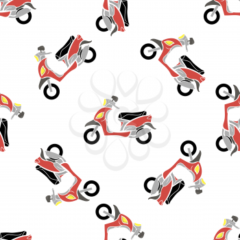 Red Scooters Isolated on White Background. Seamless Bike Pattern