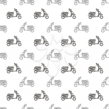 Grey Scooters Isolated on White Background. Seamless Scooter Pattern