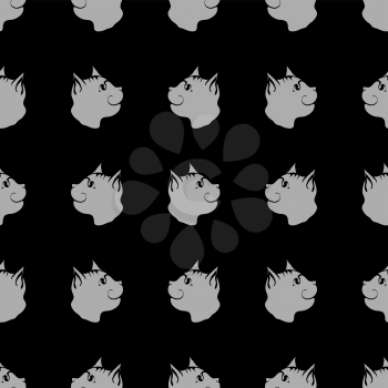 Cat Seamless Animal Pattern. Pet Isolated on Black Background