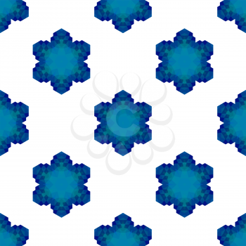 Seamless Blue Snowflake Pattern. Geometric Ornamental Background