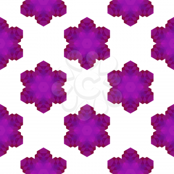 Seamless Pink Snowflake Pattern. Geometric Ornamental Background