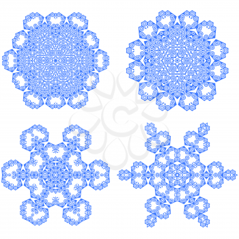 Set of Blue Snowflakes Isolated on White Background