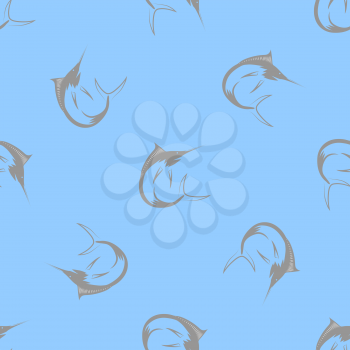 Set of Fish Isolated on Blue Background. Marlin Seamless Pattern