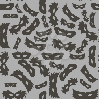 Silhouette of Masks Seamless Pattern. Symbol of Masquerade