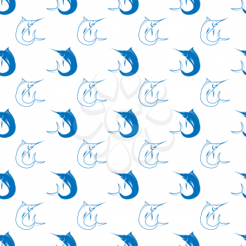 Set of Fish Isolated on White Background. Marlin Seamless Pattern