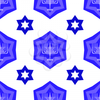 Blue David Star  Seamless Background. Menorah Jewish Symbol of Religion