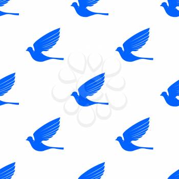 Fly Dove Seamless Pattern. Blue Bird Background
