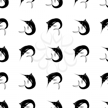 Set of Fish Isolated on White Background. Marlin Seamless Pattern