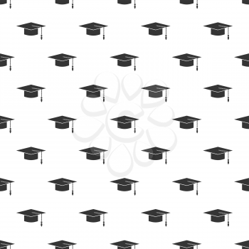 Graduation Cap  Seamless Pattern. Academic Hat Isolated on White Background