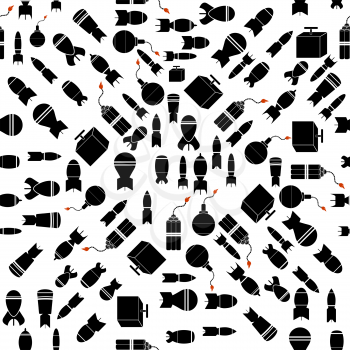 Bomb Silhouettes Seamless Pattern. Military Weapon Background