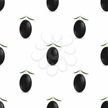 Black Olives Isolated on White Background. Seamless Pattern