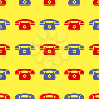 Seamless Retro Red Blue Phone Pattern. Silhouette of Old Telephone