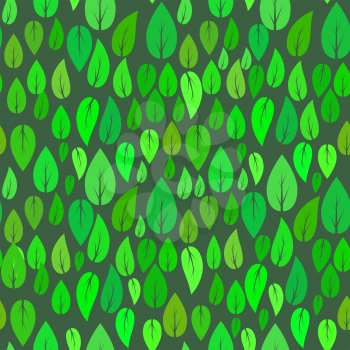 Summer Green Leaves  Isolated on Green Background. Seamless Different Leaves Pattern