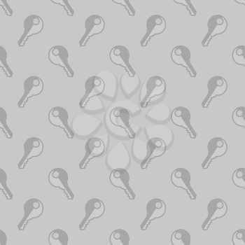 Metallic Keys Isolated on Grey Background. Seamless Grey Key Pattern