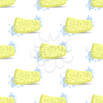 Sponge for Bath and Soap Bubbles Seamless Pattern.
