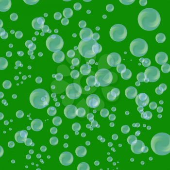 Set of Blue Soap Bubbles Isolated on Green Background