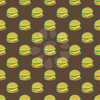 Hamburger Seamless Pattern on Dark Background. Set of Sandwiches. Unhealthy Fast Food