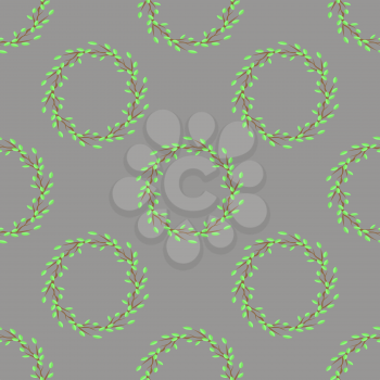 Summer Green Leaves Isolated on Grey Background. Seamless Leaves Pattern