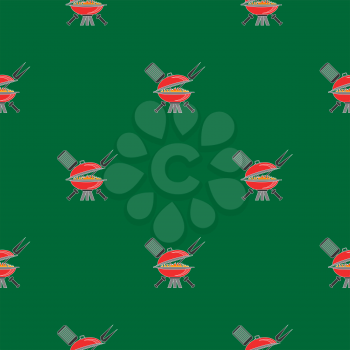 Barbeque Icon Seamless Pattern on Green. Summer Grill Background.
