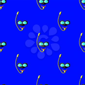 Diving Mask Icon Seamless Pattern on Blue. Extreme Sport Background