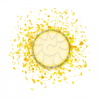 Yellow Confetti Round Banner Isolated on White Background. Set of Particles.