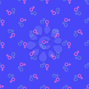 Female Male Symbols Seamless Pattern on Blue.