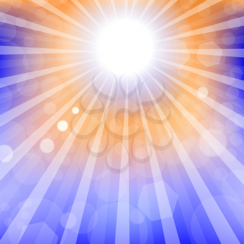 Abstract Sun Background. Summer Sky Pattern. Bright Background with Sunshine. SunBurst with Flare and Lens.