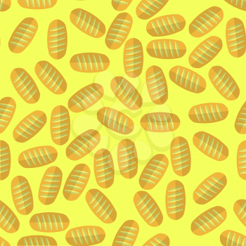 Seamless Bakery Products Pattern on Yellow. Hot Fresh Bread Background