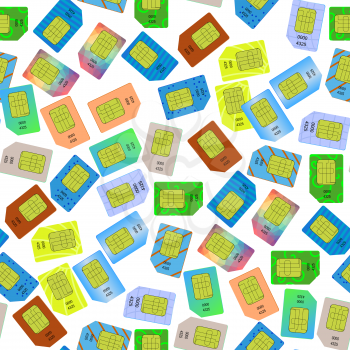 SIM Cards Seamless Pattern on White Background.
