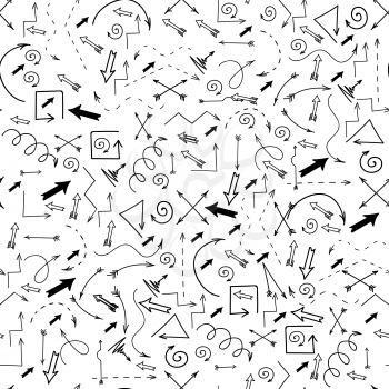 Different Arrows Seamless Pattern on White. Hand Drawn Symbols