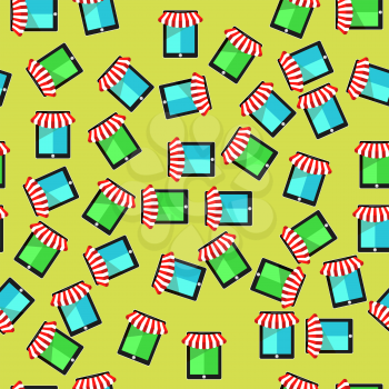 Mobile Store Seamless Pattern on Yellow Background.