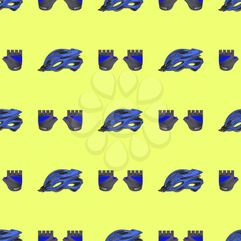 Blue Helmet and Gloves Seamless Pattern Isolated on Yellow Background