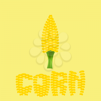 Yellow Cob Corn Isolated on Yellow Background. Corn Letters