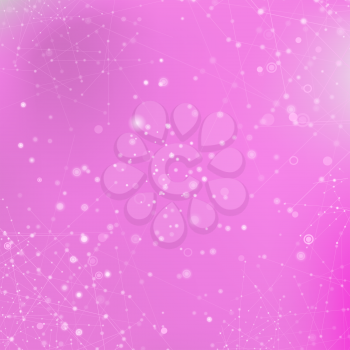 Pink Technology Background with Particle, Molecule Structure. Genetic and Chemical Compounds. Communication Concept. Space and Constellations.