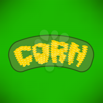 Yellow Corn Isolated on Green Background. Corn Letters