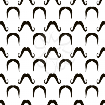 Black Hairy Mustache Silhouettes Seamless Pattern on White Background