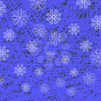 White Snowflake Pattern on Blue. Christmas Line Background