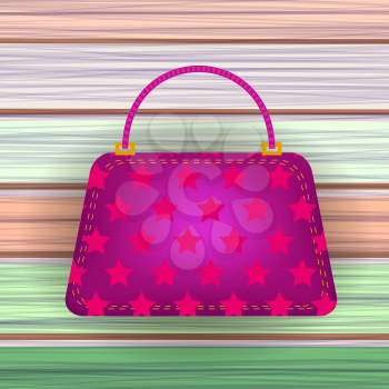 Pink Modern Womens Handbag on Colorful Planks Background.