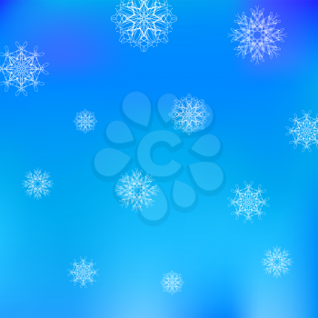 White Snowflake Pattern on Blue. Christmas Blurred Background